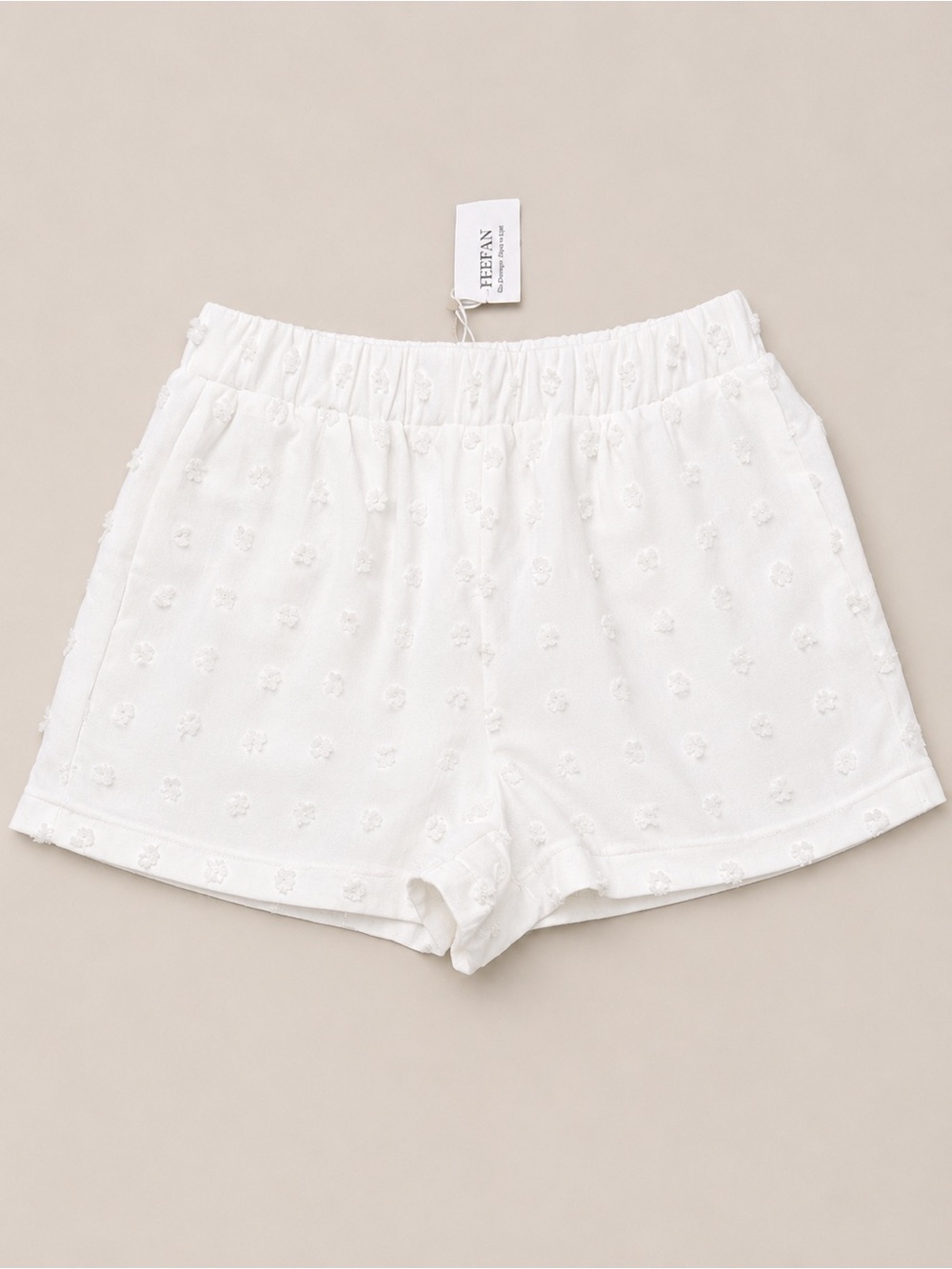 White Embroidered Cotton Shorts